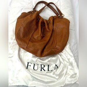Furla Tan Perforated Leather Shoulder Bag with dust bag